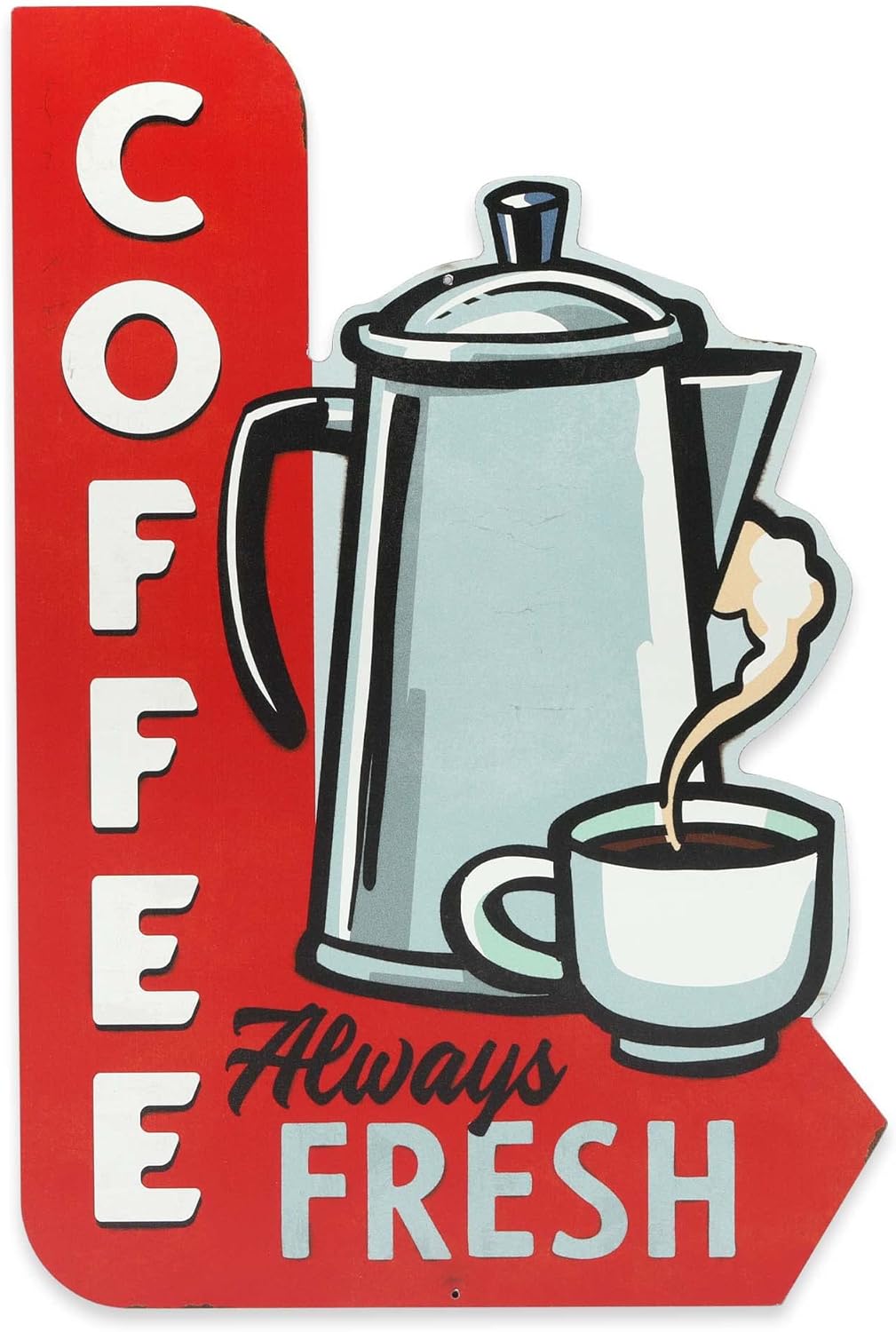 Fresh Coffee Metal Sign - Vintage Coffee Diner Sign With Retro Arrow Die Cut Design