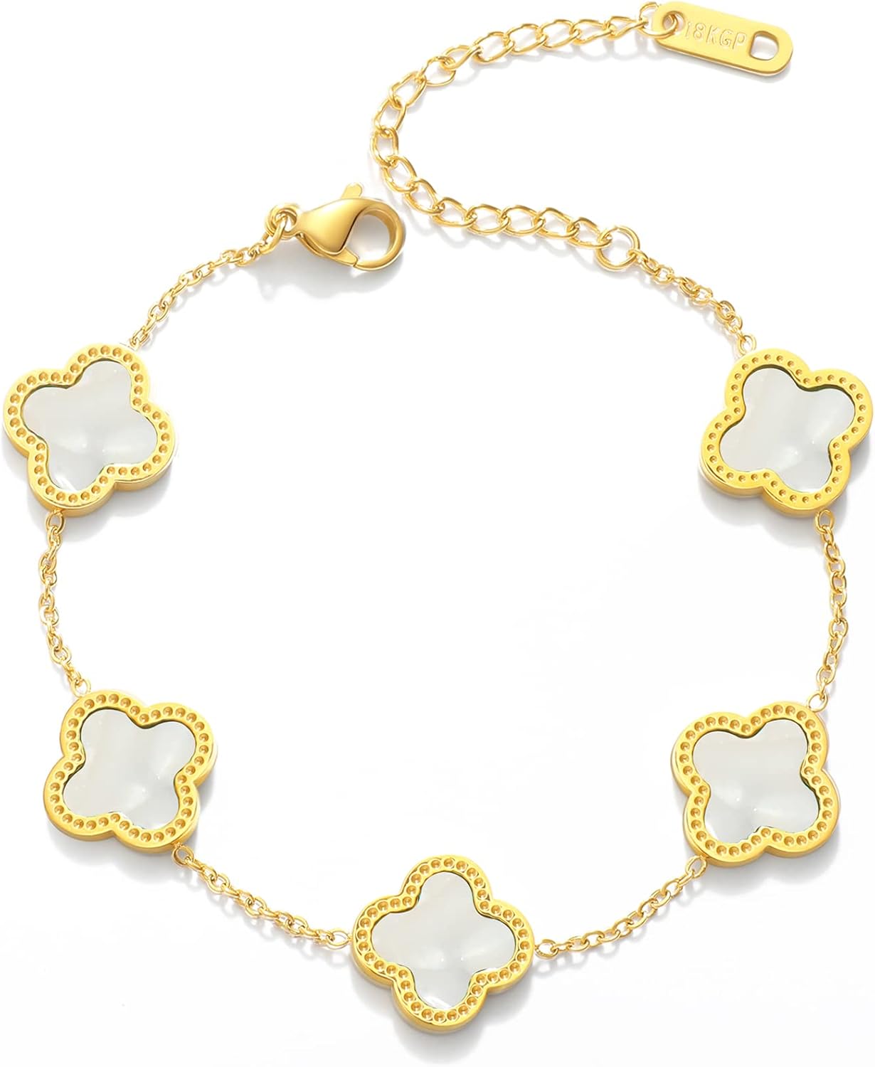 Trendy Link Bracelets for Women 18K Gold Plated Clover Adjustable Lucky Bracelet Mother's Day Gift
