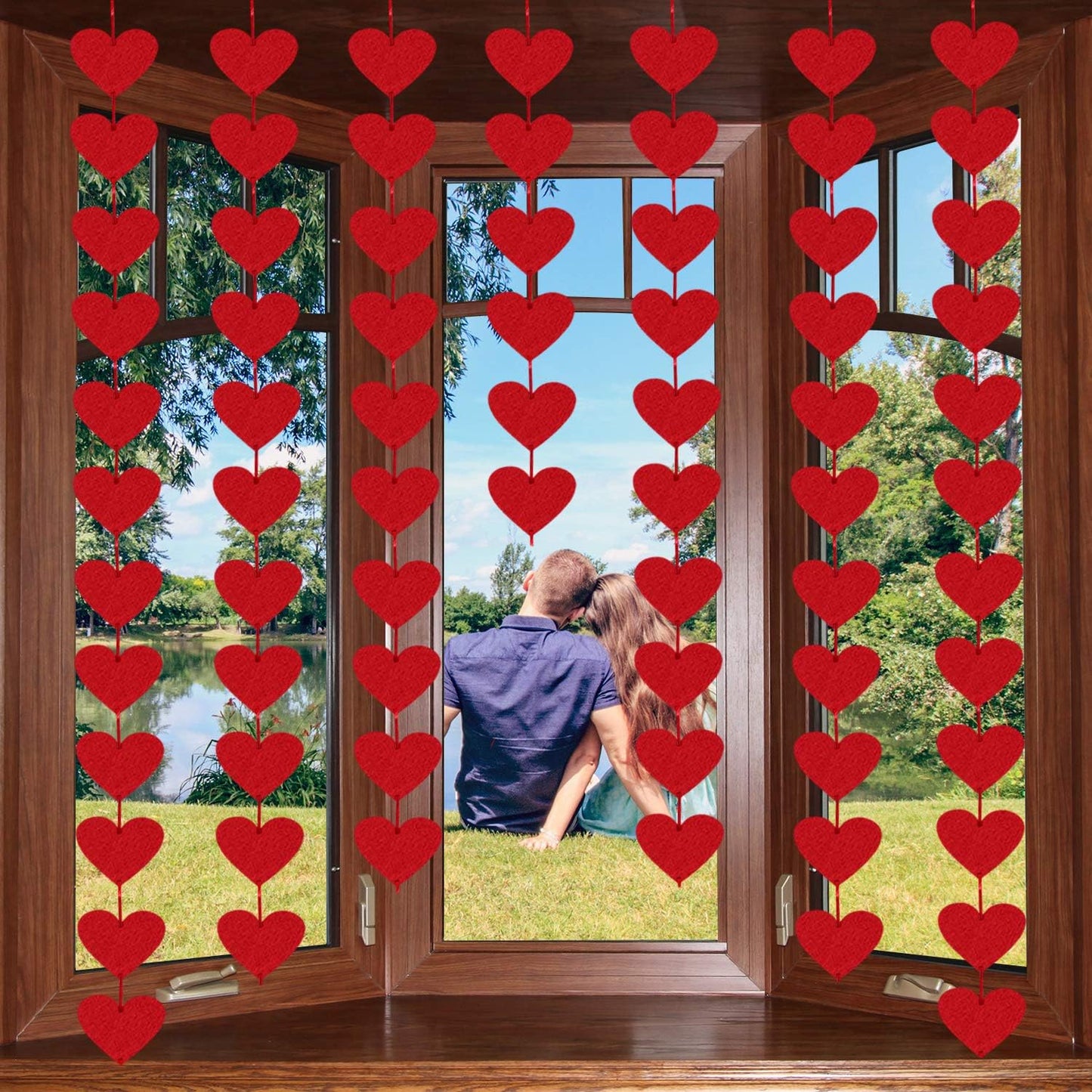72 Red Hearts Felt Garland - NO DIY - Valentines Day Red Heart Hanging String Garland