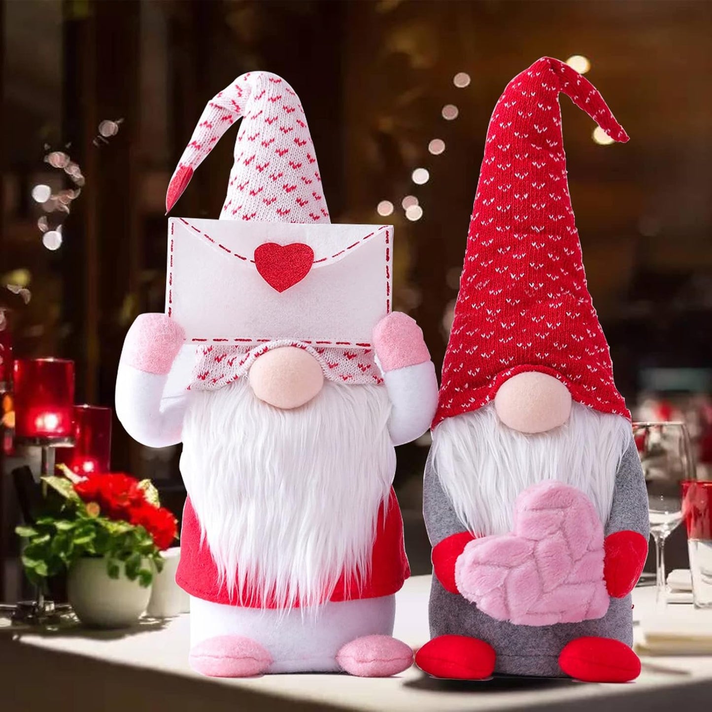2Pcs Valentines Day Gnomes Decorations, Handmade Valentine Gnome Decor Mr & Mrs Swedish Tomte
