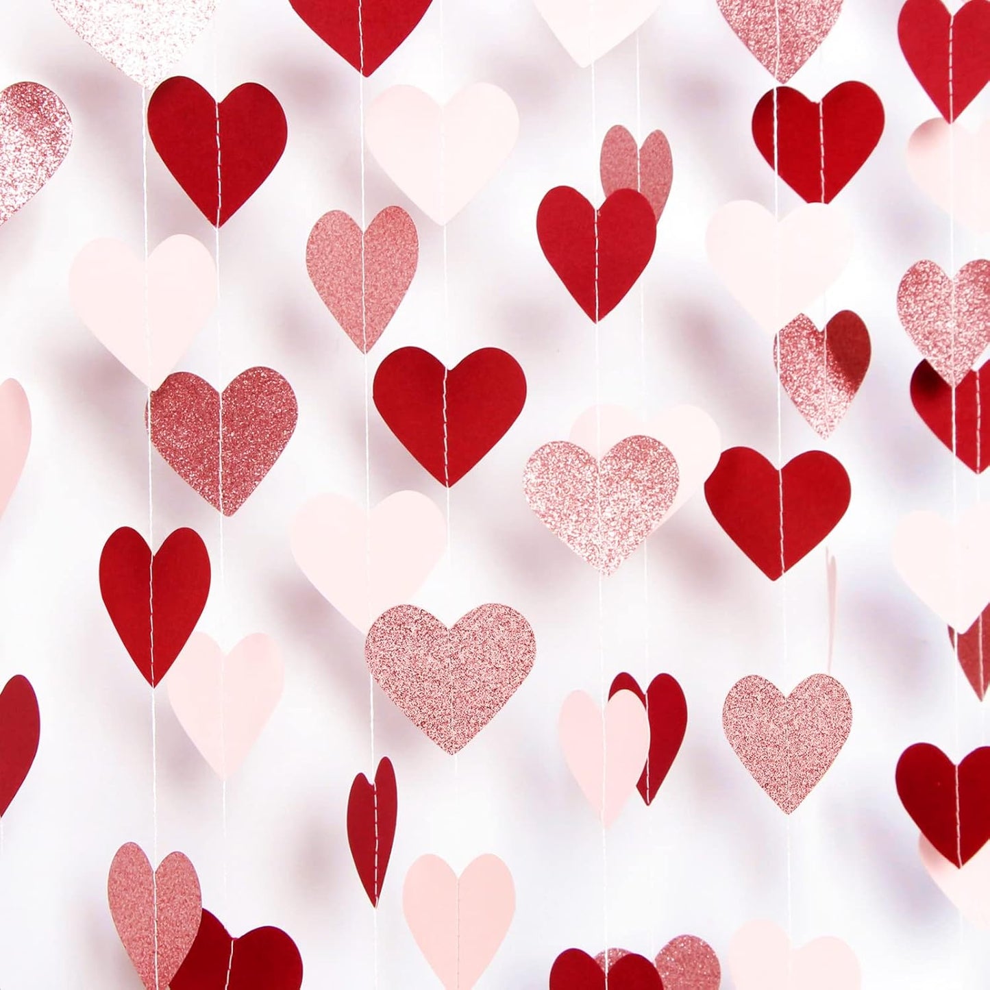 Rose-Gold Pink Burgundy-Red Party-Decorations Garland - 52Ft Heart Paper Streamers Banner