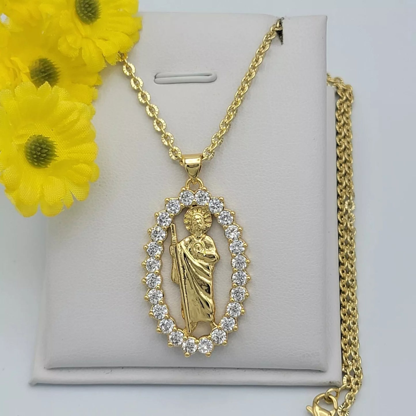 14K Gold Plated Saint Jude pendant w chain Medalla San Judas