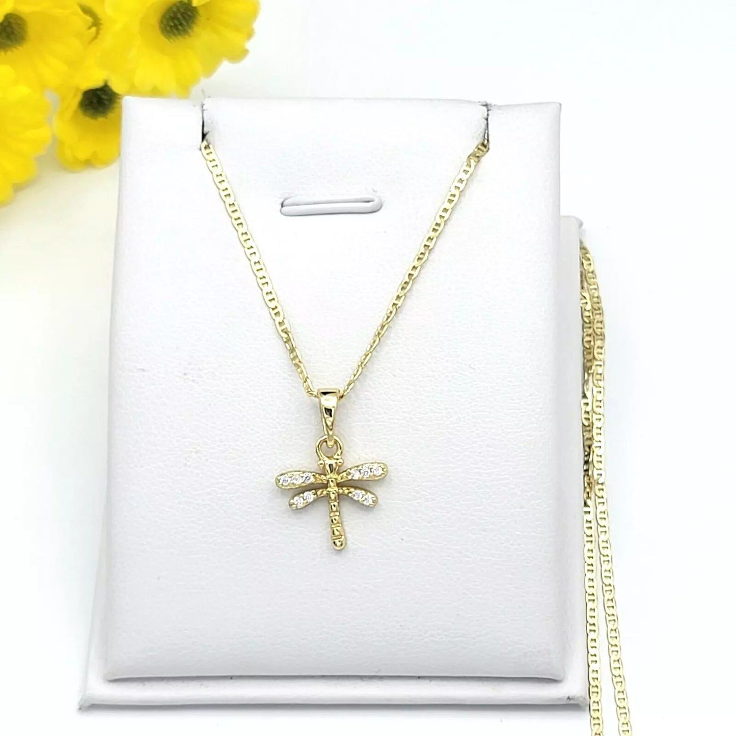 14k Gold Plated CZ dragonfly Pendant Necklace. Symbol of Change & Transformation
