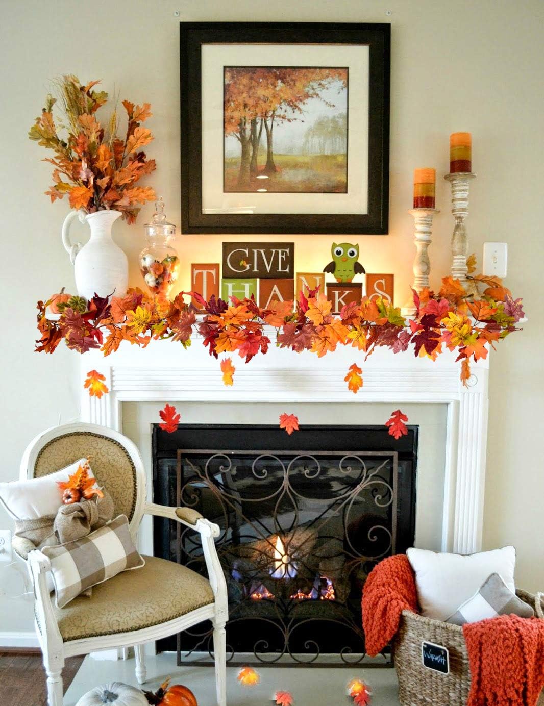 2 Pack Fall Garland Maple Leaf, 5.9Ft/Piece Hanging Vine Garland Artificial Autumn Foliage Garland Thanksgiving Decor