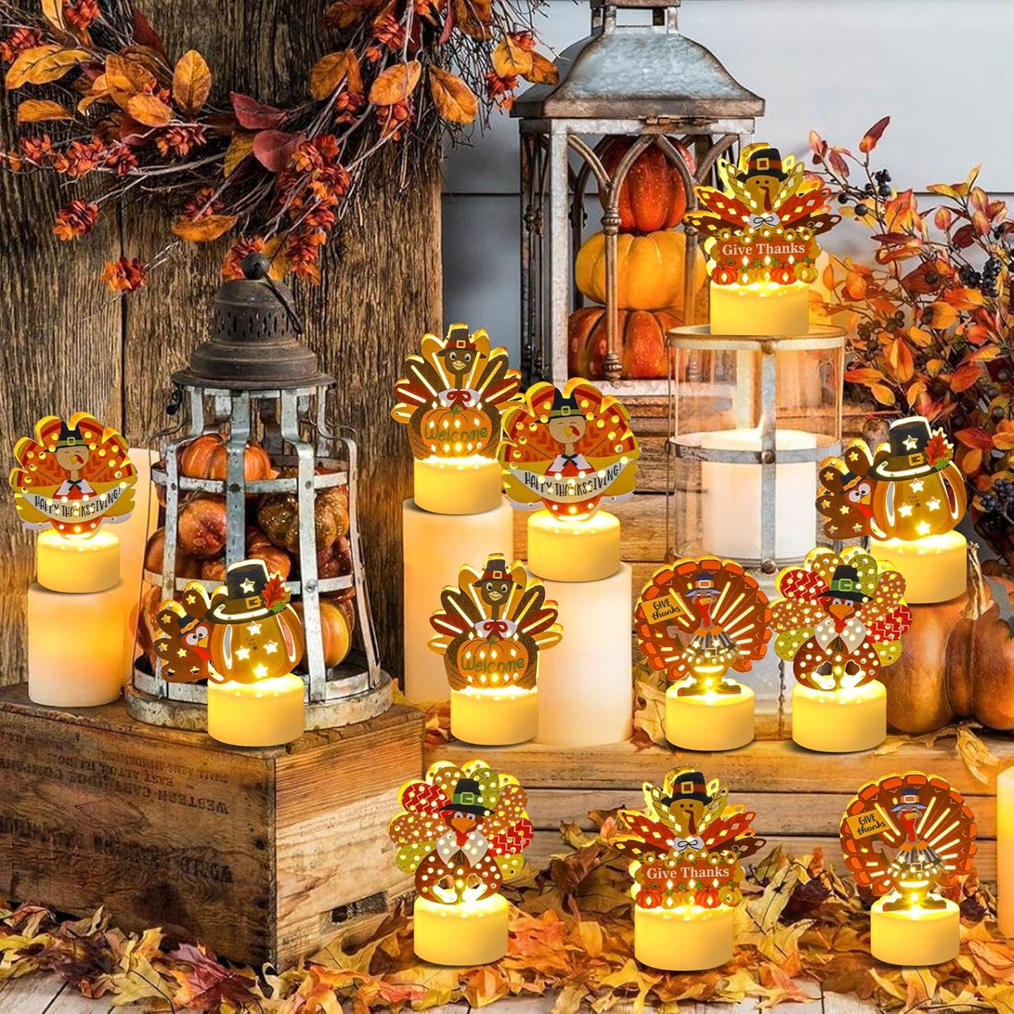12 PCS Turkey Tea Lights Candles Battery Operated Thanksgiving LED Flameless Tealight Candles