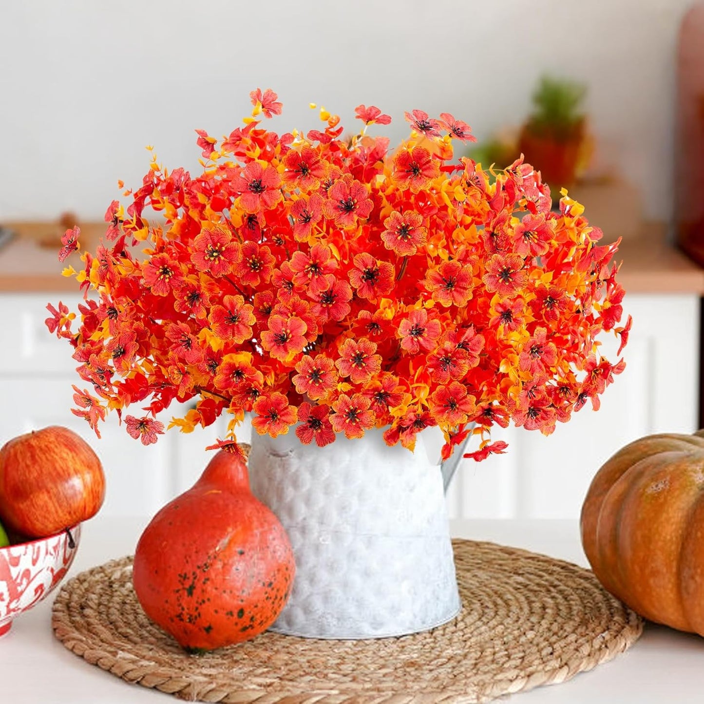 Artificial Faux Fall Flowers Plants for Outdoor Outside Thanksgiving, 12 Bundles Fake Flower Mums Look Real UV Resistant