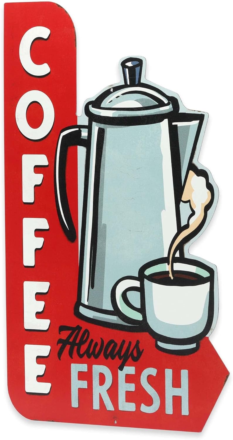 Fresh Coffee Metal Sign - Vintage Coffee Diner Sign With Retro Arrow Die Cut Design