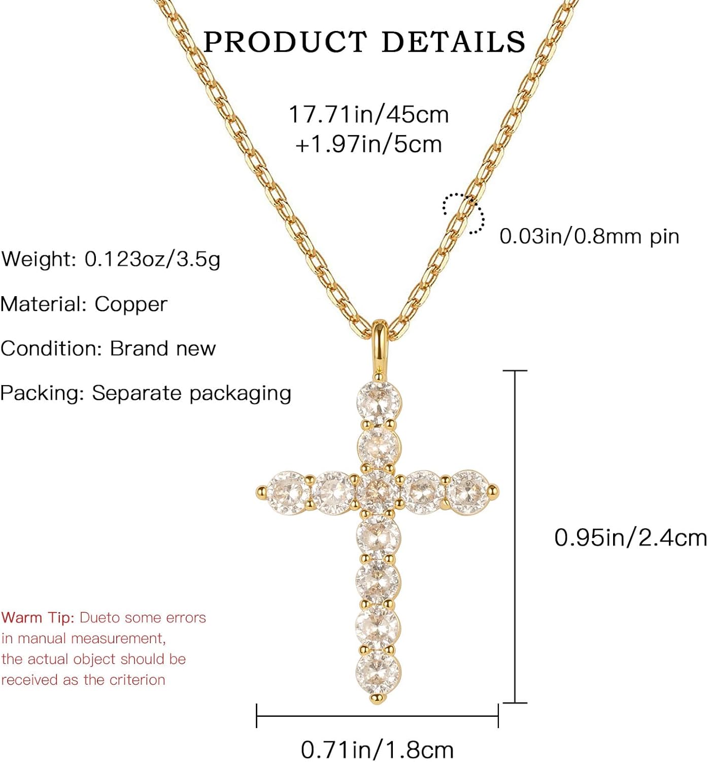 Cross Necklace for Women Gold Jewelry-14K Gold Plated Silver Cross Cubic Zirconia Pendant Necklaces for Women-Trendy Gold Gifts for Women