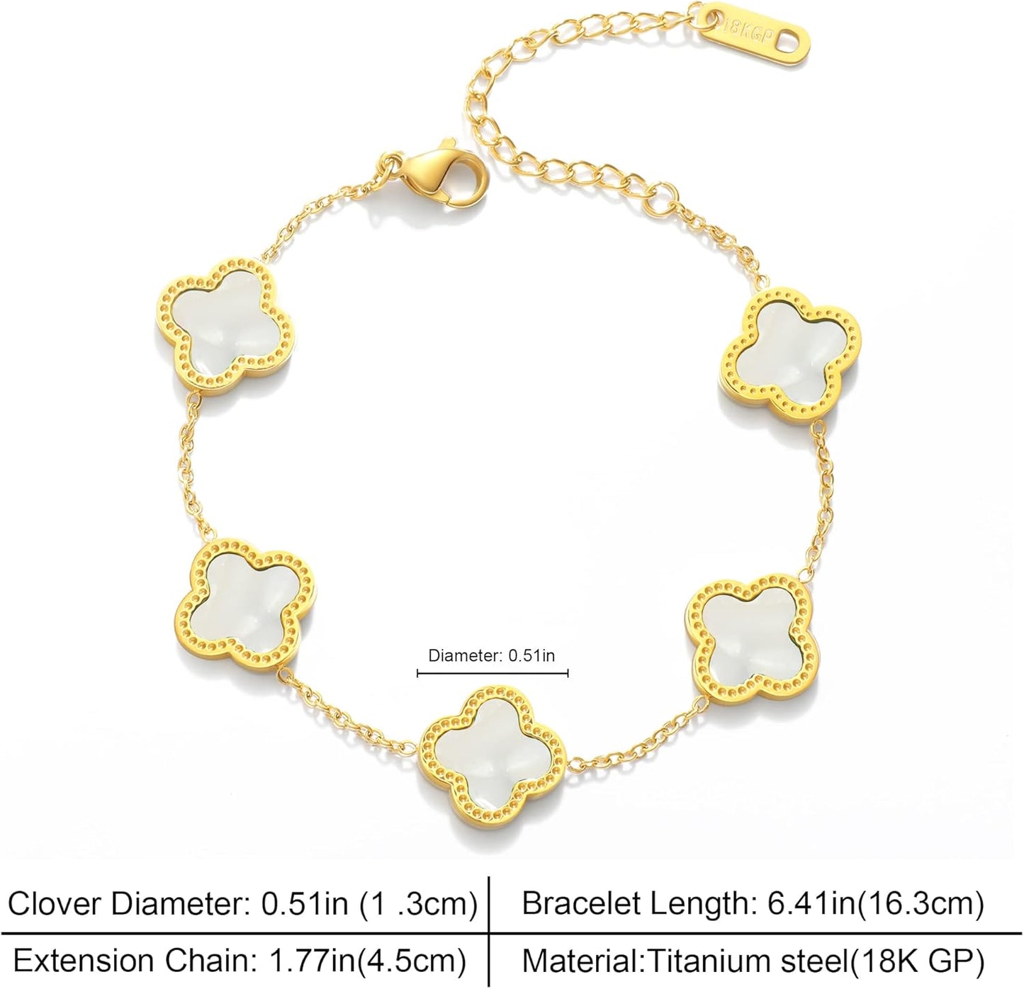 Trendy Link Bracelets for Women 18K Gold Plated Clover Adjustable Lucky Bracelet Mother's Day Gift