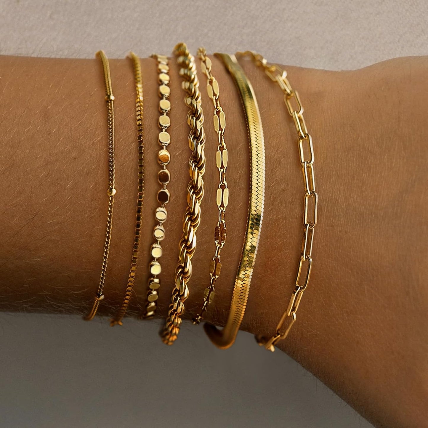 Gold Bracelets for Women,Dainty 14K Gold Plated Stack Set Trendy Stackable non tarnish Paperclip Chain Bracelets Gold Jewelry Sets Gifts for Women