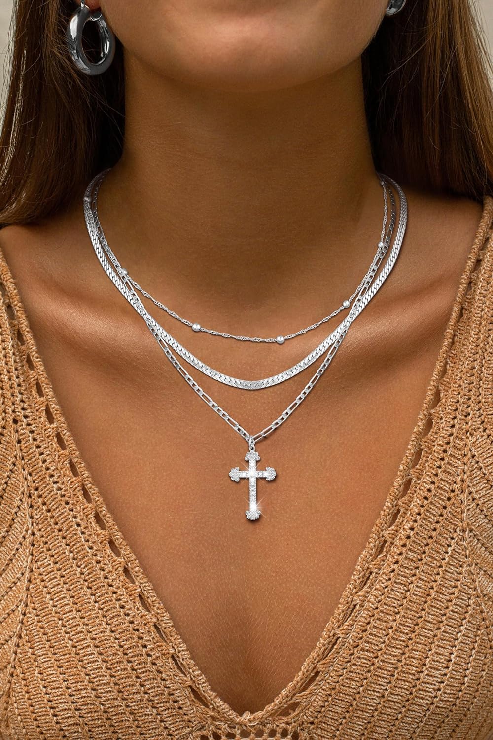 Cross Necklace for Women 14K Gold Silver Plated Necklace Layered Gold Cross Necklace Dainty Cross Pendant Choker Simple Cute Diamond Cross Necklace Faith Jewelry Religious Minimalist Gift