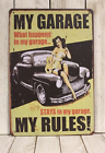 My Garage Rules Sexy Pinup Girl Tin Metal Sign