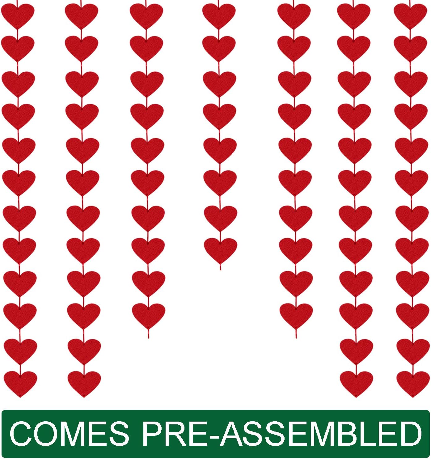 72 Red Hearts Felt Garland - NO DIY - Valentines Day Red Heart Hanging String Garland