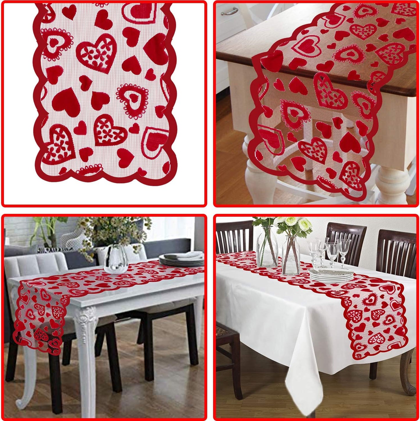 Valentines Day Decor Table Runner - 13 x 72 Inch Red Lace Table Runner for Wedding Party