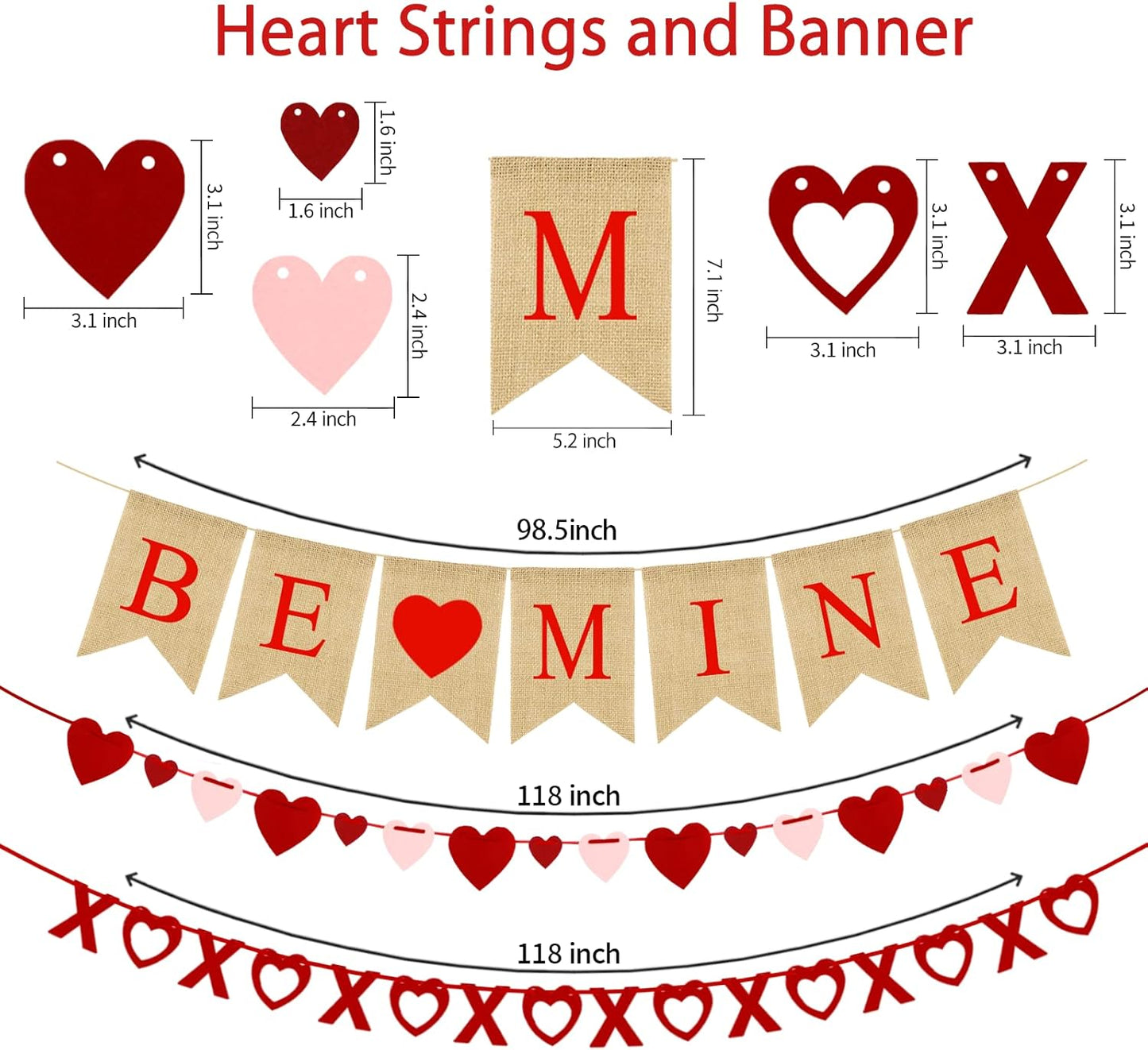 4Pcs Valentines Day Decorations Set No DIY Required BE MINE Love Heart XO Garlands Banner