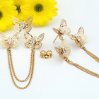 18K Gold Plated Chandelier 3 Butterflies Clear Crystals Earrings