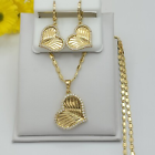14K Gold Plated Elegant CZ Heart Set Pendant, Earrings & Chain