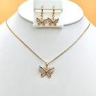 18K Gold Plated Beautiful Butterfly Clear Crystals Necklace Earring Set - Hope