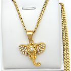 Stainless Steel & Gold Plated CZ Elephant Good Luck Symbol Pendant Necklace