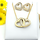 Stainless Steel Set Gold Plated Linked Hearts Necklace & Earrings