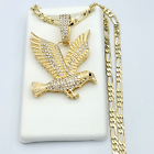 Mens 14k Gold Plated Hip-Hop Eagle Pendant Figaro Chain Necklace Freedom Symbol