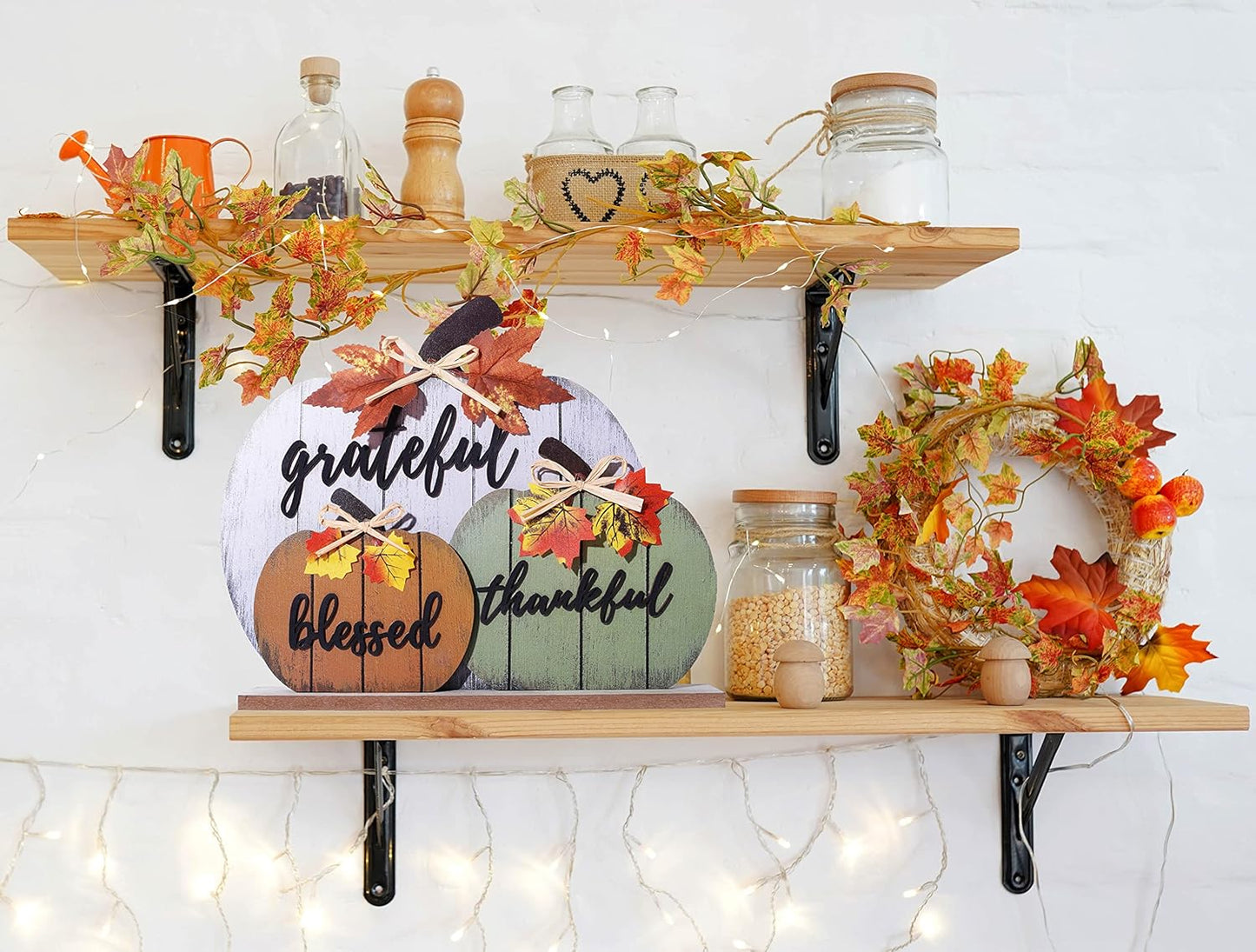 Fall Decorations for Home Blessed Grateful Thankful Fall Decor Wooden Pumpkin Tabletop Signs for Home