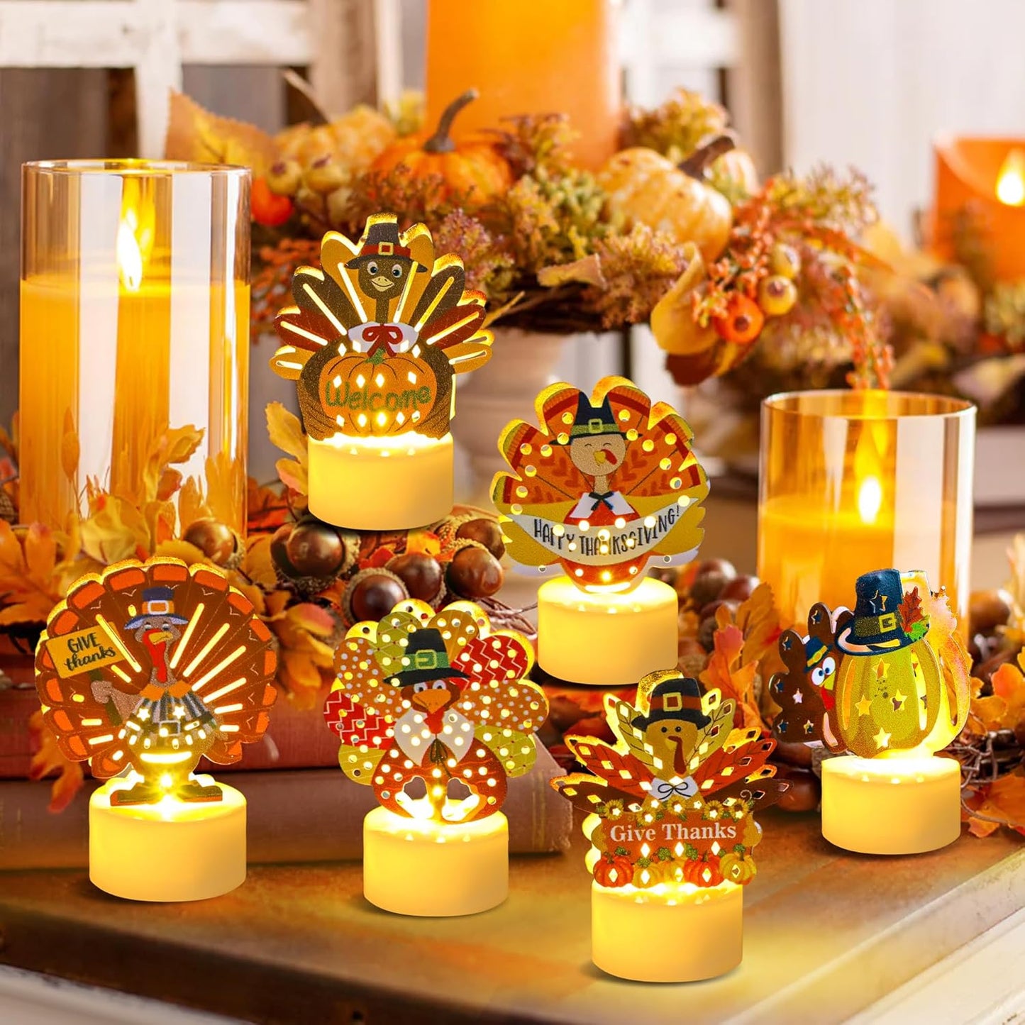 12 PCS Turkey Tea Lights Candles Battery Operated Thanksgiving LED Flameless Tealight Candles
