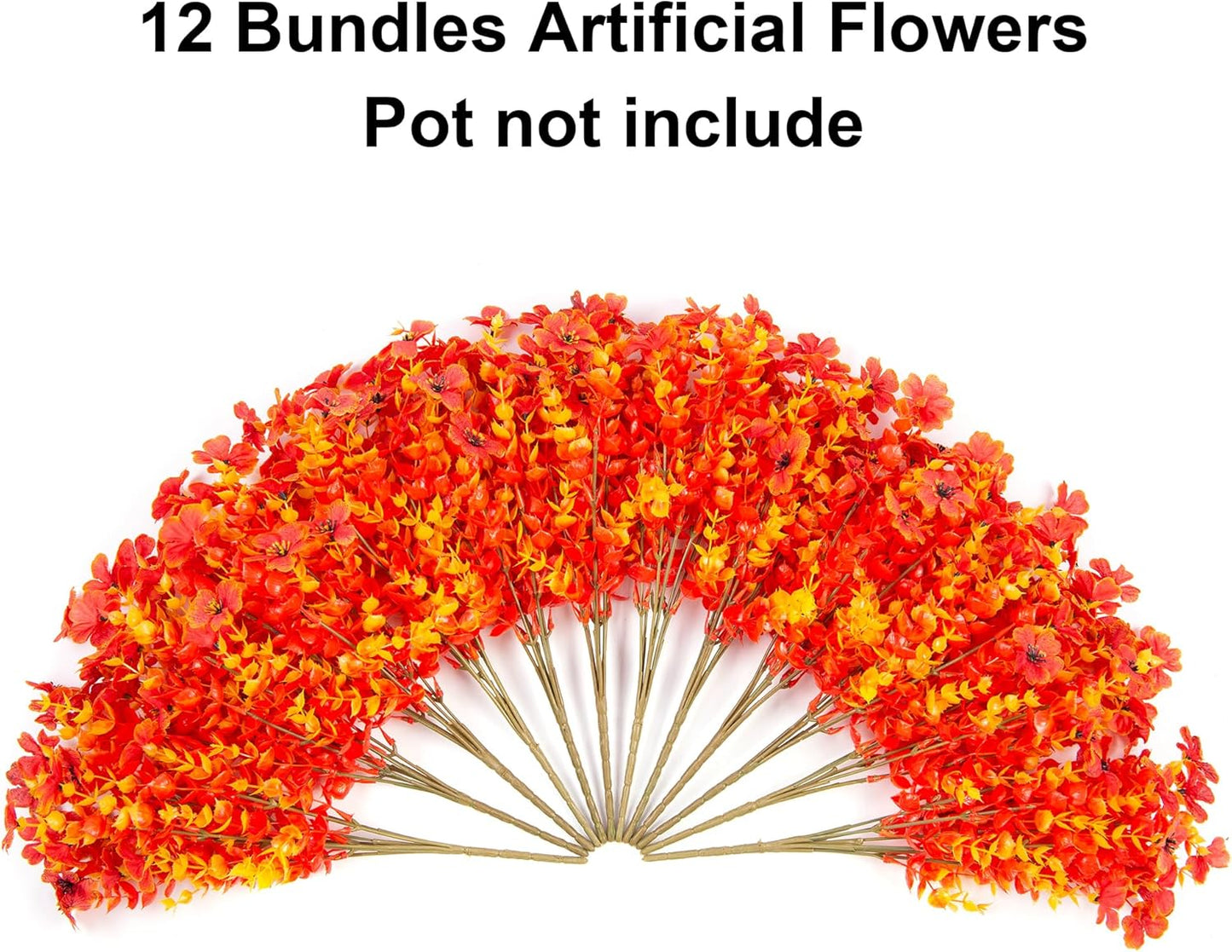 Artificial Faux Fall Flowers Plants for Outdoor Outside Thanksgiving, 12 Bundles Fake Flower Mums Look Real UV Resistant