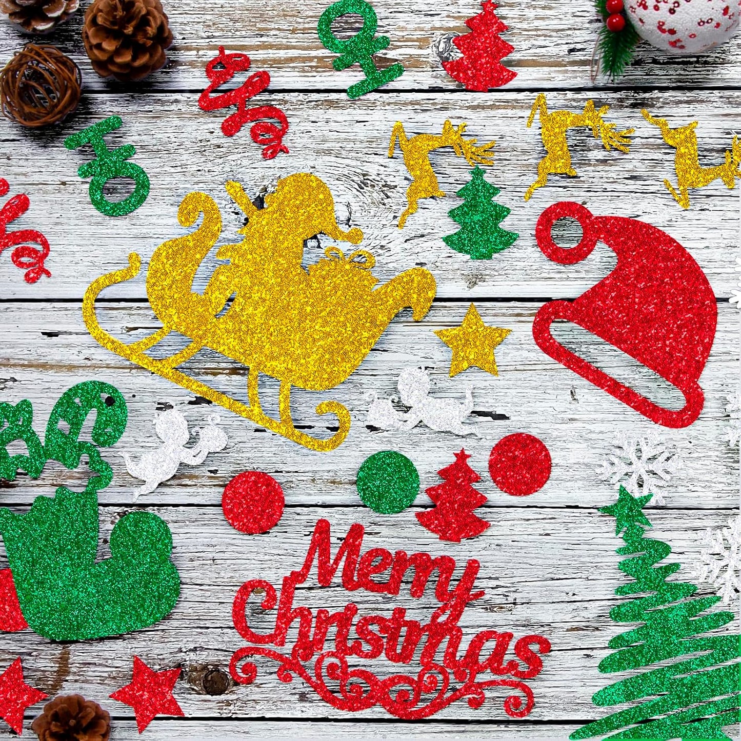 Glitter Christmas Hanging Banner Garland Decorations - Reindeer, Santa hat, Stocking, Tree, Santa Claus and More