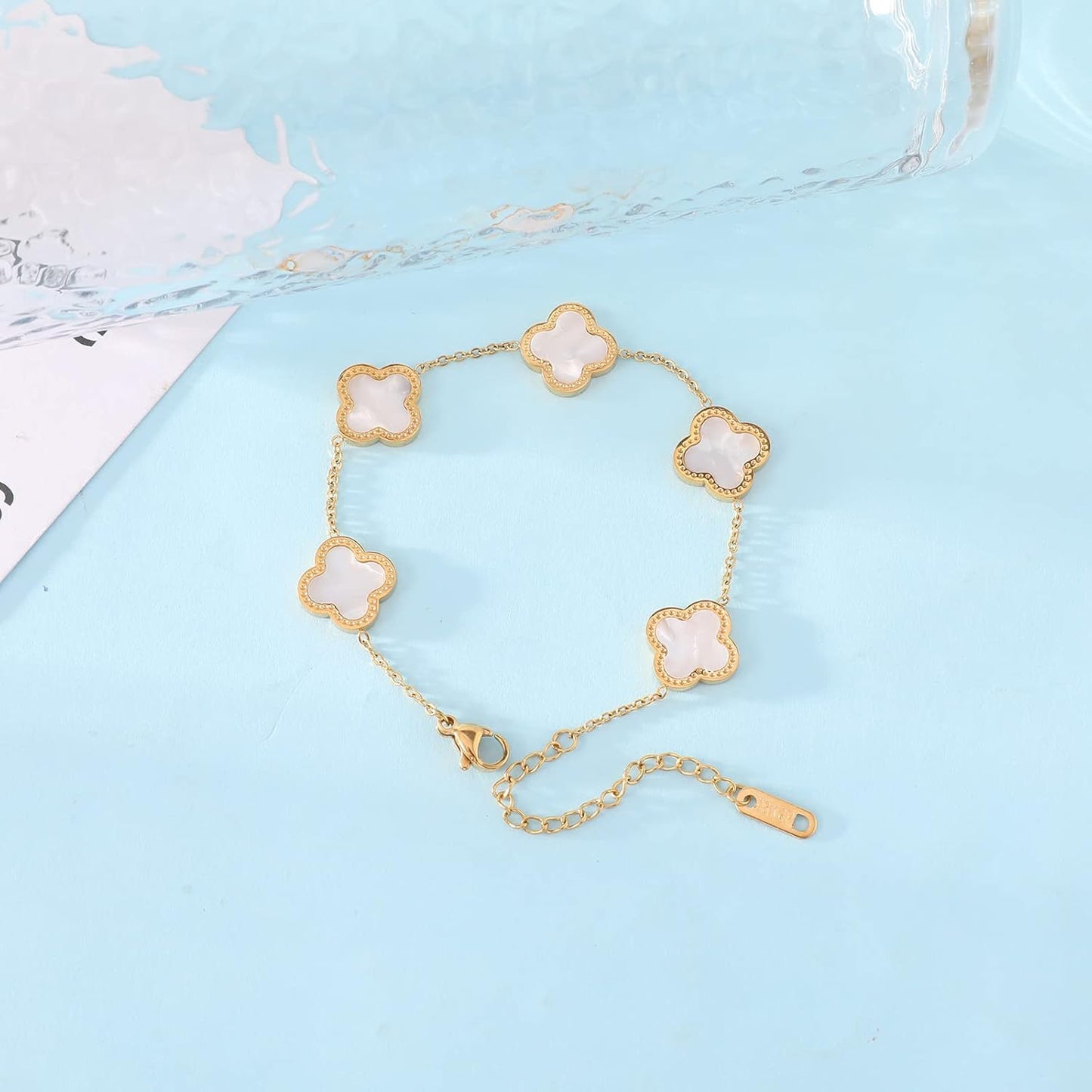 Trendy Link Bracelets for Women 18K Gold Plated Clover Adjustable Lucky Bracelet Mother's Day Gift