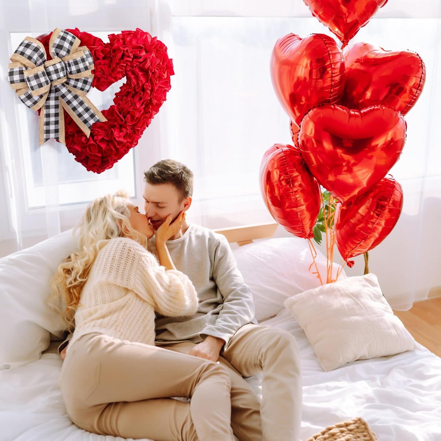 Valentines Day Decor - Wreaths for Front Door Outside 17" Valentine Decorations for The Home Heart Shaped