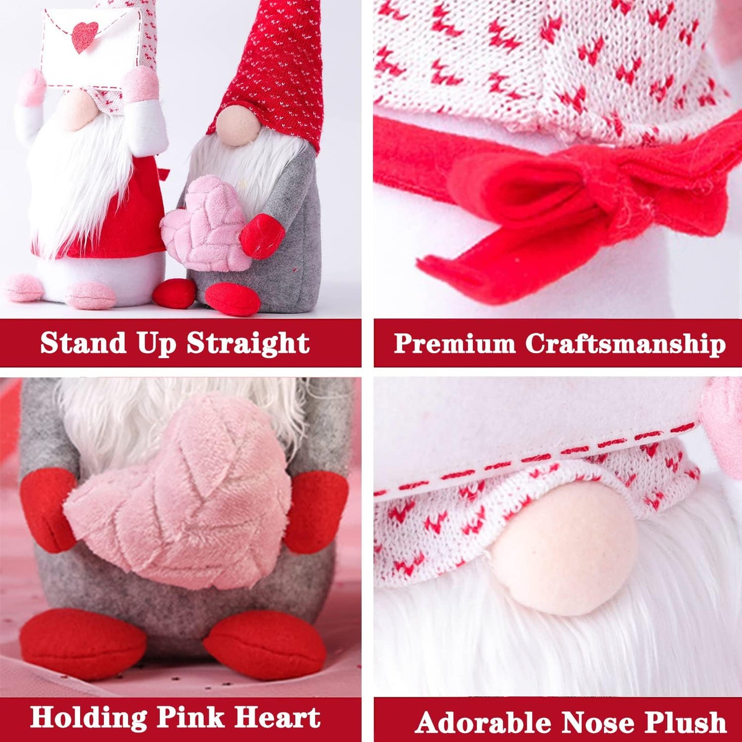 2Pcs Valentines Day Gnomes Decorations, Handmade Valentine Gnome Decor Mr & Mrs Swedish Tomte