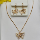 18K Gold Plated Beautiful Butterfly Clear Crystals Necklace Earring Set Jewelry Gift