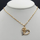 18K Gold Plated Rose Flower Heart Pendant Necklace & Chain Women Jewelry Fashion