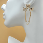18K Gold Plated Chandelier 3 Butterflies Clear Crystals Earrings