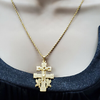 Stainles Steel Jewelry 24K Gold Plated Caravaca Crucifix Cross Pendant w chain