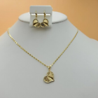 14K Gold Plated Elegant CZ Heart Set Pendant, Earrings & Chain