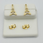 14K Gold Plated Eiffel Tower w crystals Pendant - Chain - Earrings Set Necklace