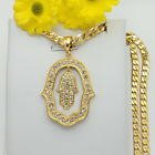 Yellow Gold Plated Hamsa Necklace Fatima Hand God Charm Pendant