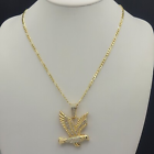 Mens 14k Gold Plated Hip-Hop Eagle Pendant Figaro Chain Necklace Freedom Symbol
