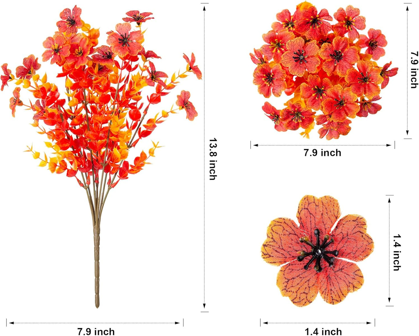 Artificial Faux Fall Flowers Plants for Outdoor Outside Thanksgiving, 12 Bundles Fake Flower Mums Look Real UV Resistant