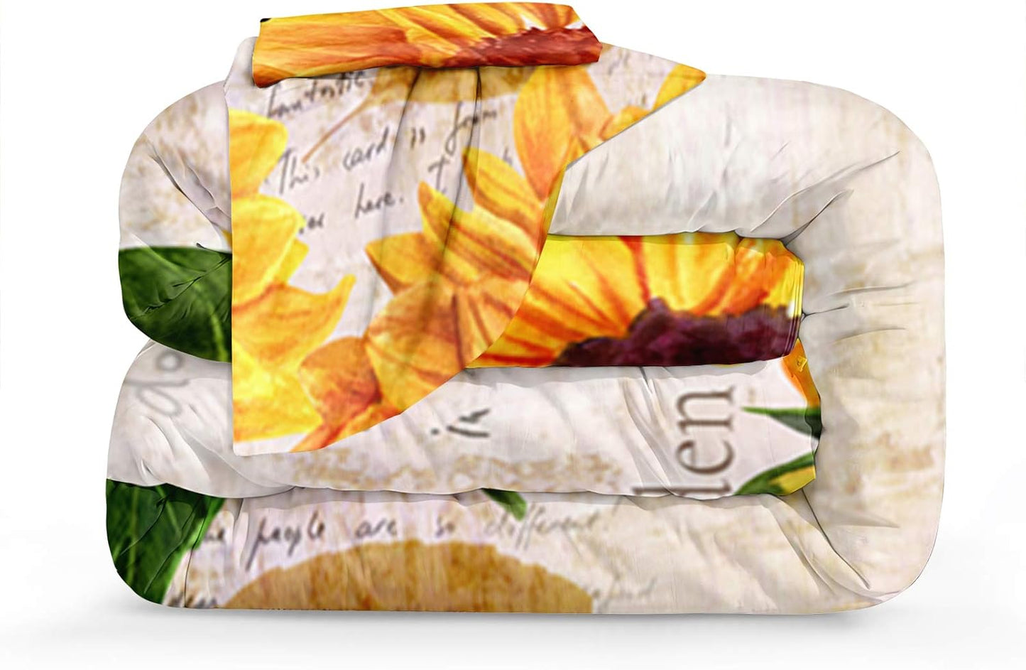 Vintage Sunflower Comforter Letter Sunflower Comforter Set Retro Sunflowers Printed (King, Letter Sunflower)