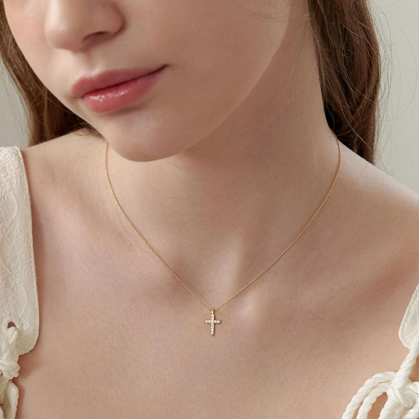 Cross Necklace for Women Gold Jewelry-14K Gold Plated Silver Cross Cubic Zirconia Pendant Necklaces for Women-Trendy Gold Gifts for Women