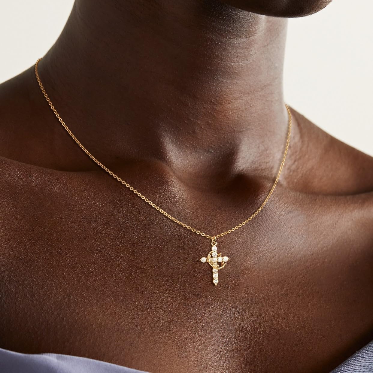 Crown Cross Necklace for Women 14K Gold Plated Crown Cross Pendant Necklace Simple Diamond Gold Necklaces Faith Cross Jewelry First Communion Necklace
