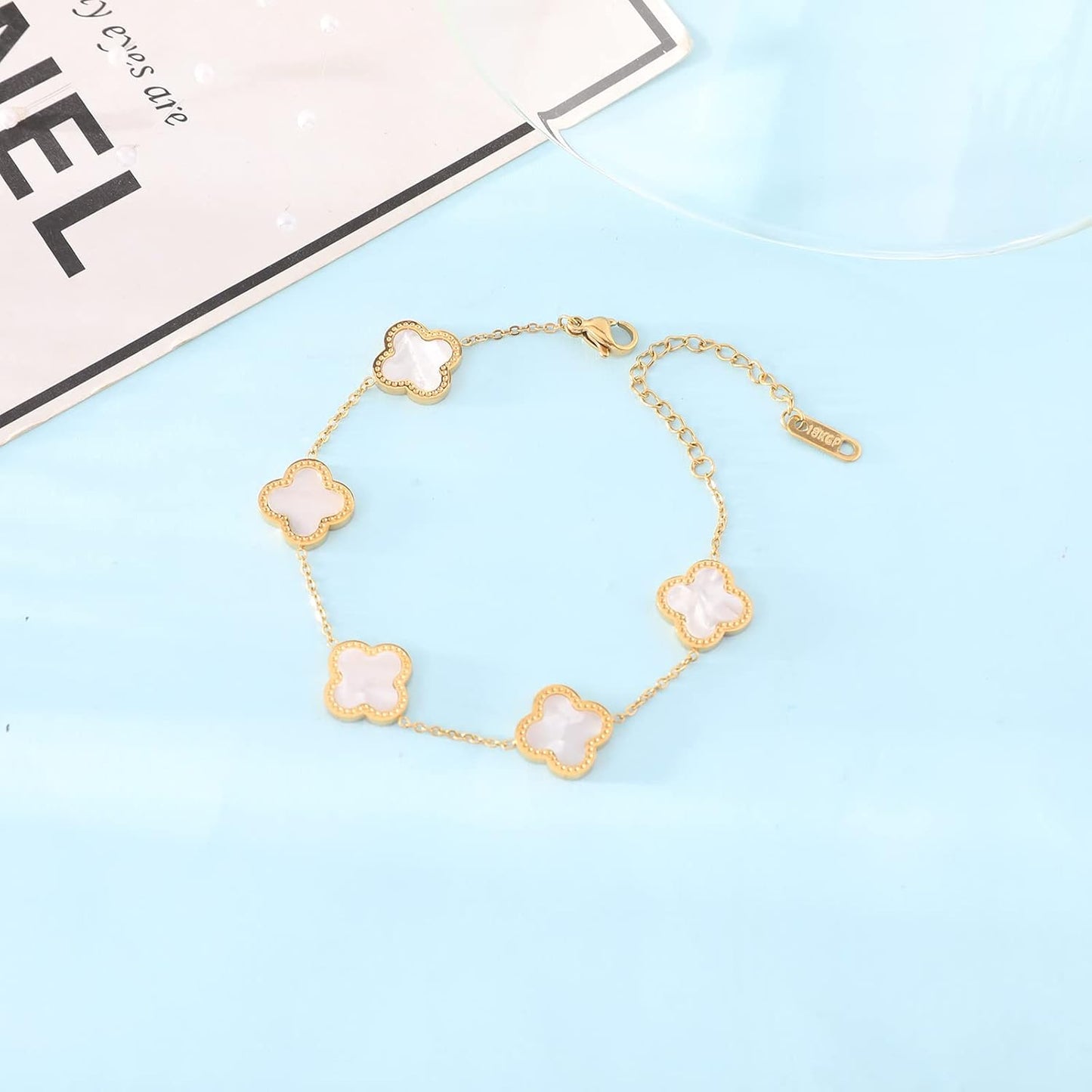 Trendy Link Bracelets for Women 18K Gold Plated Clover Adjustable Lucky Bracelet Mother's Day Gift