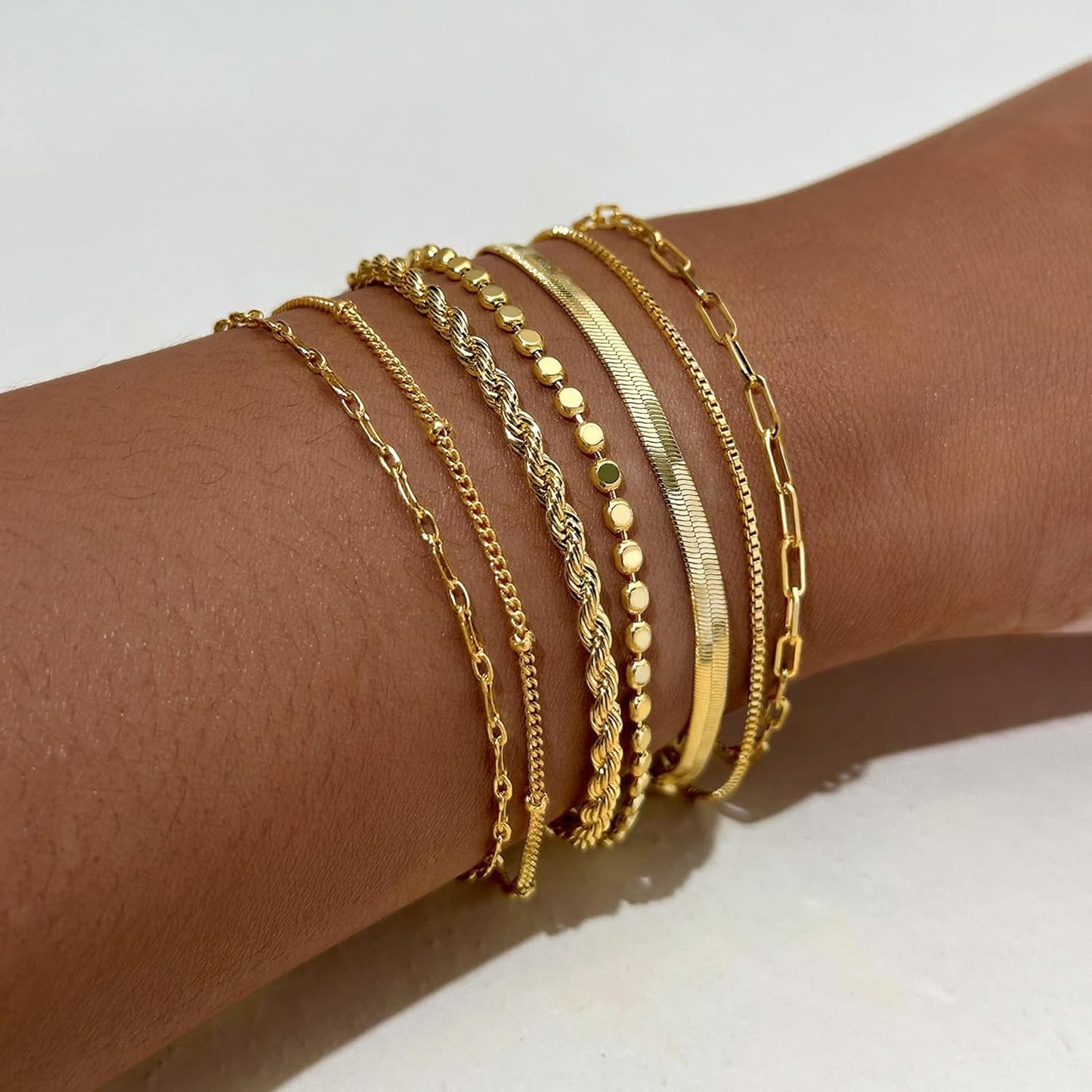 Gold Bracelets for Women,Dainty 14K Gold Plated Stack Set Trendy Stackable non tarnish Paperclip Chain Bracelets Gold Jewelry Sets Gifts for Women