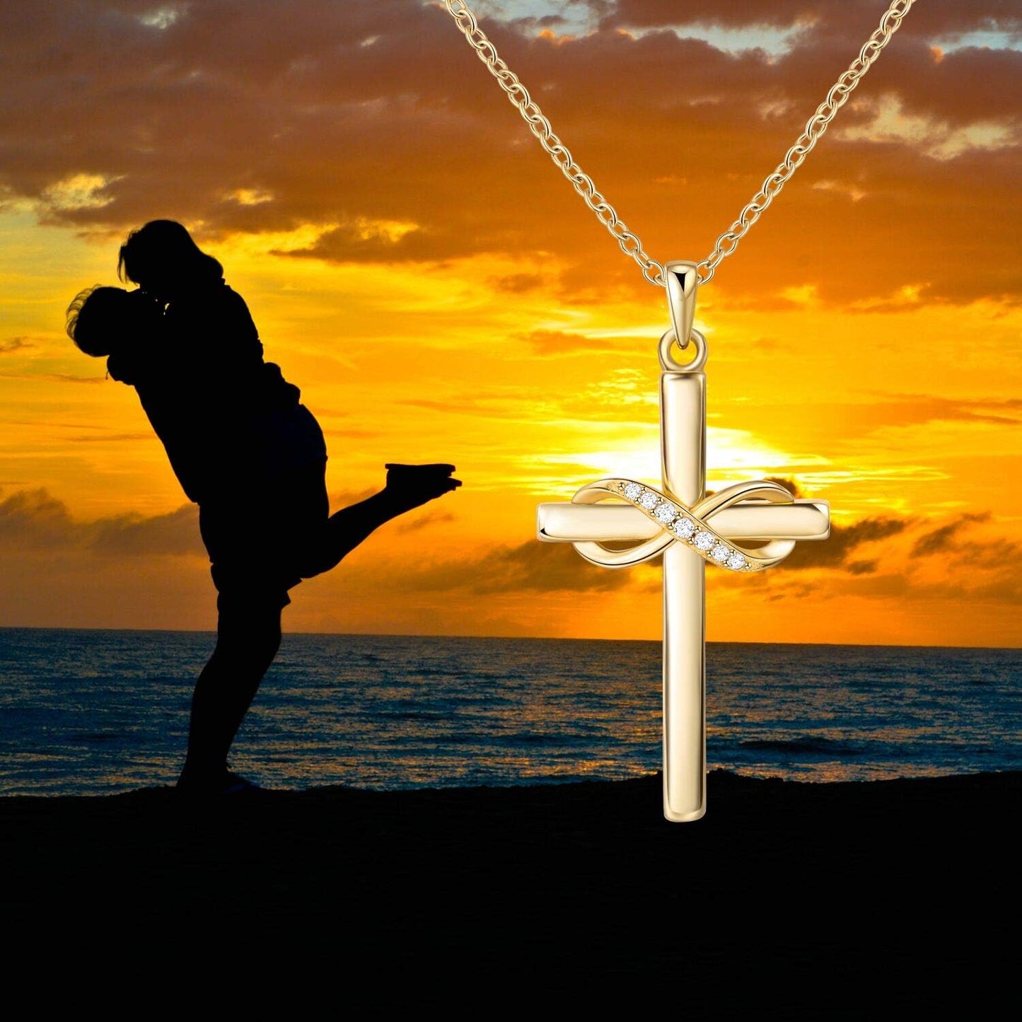 Silver Cross Necklace for Women Infinity Necklace 14K Rose Gold Plated Necklaces for Festival, Vacation or Holiday