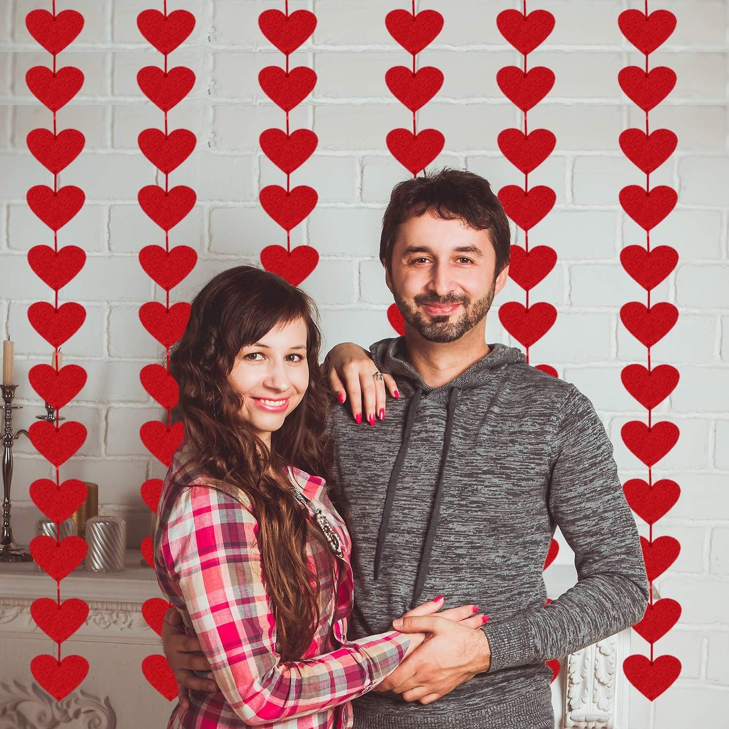 72 Red Hearts Felt Garland - NO DIY - Valentines Day Red Heart Hanging String Garland