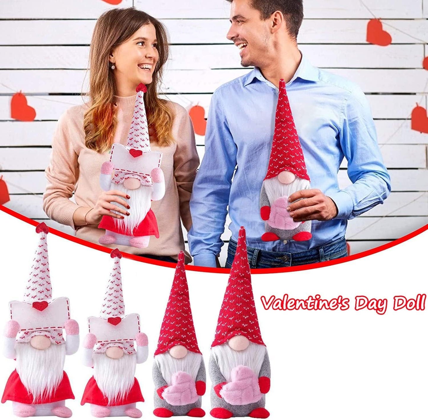 2Pcs Valentines Day Gnomes Decorations, Handmade Valentine Gnome Decor Mr & Mrs Swedish Tomte