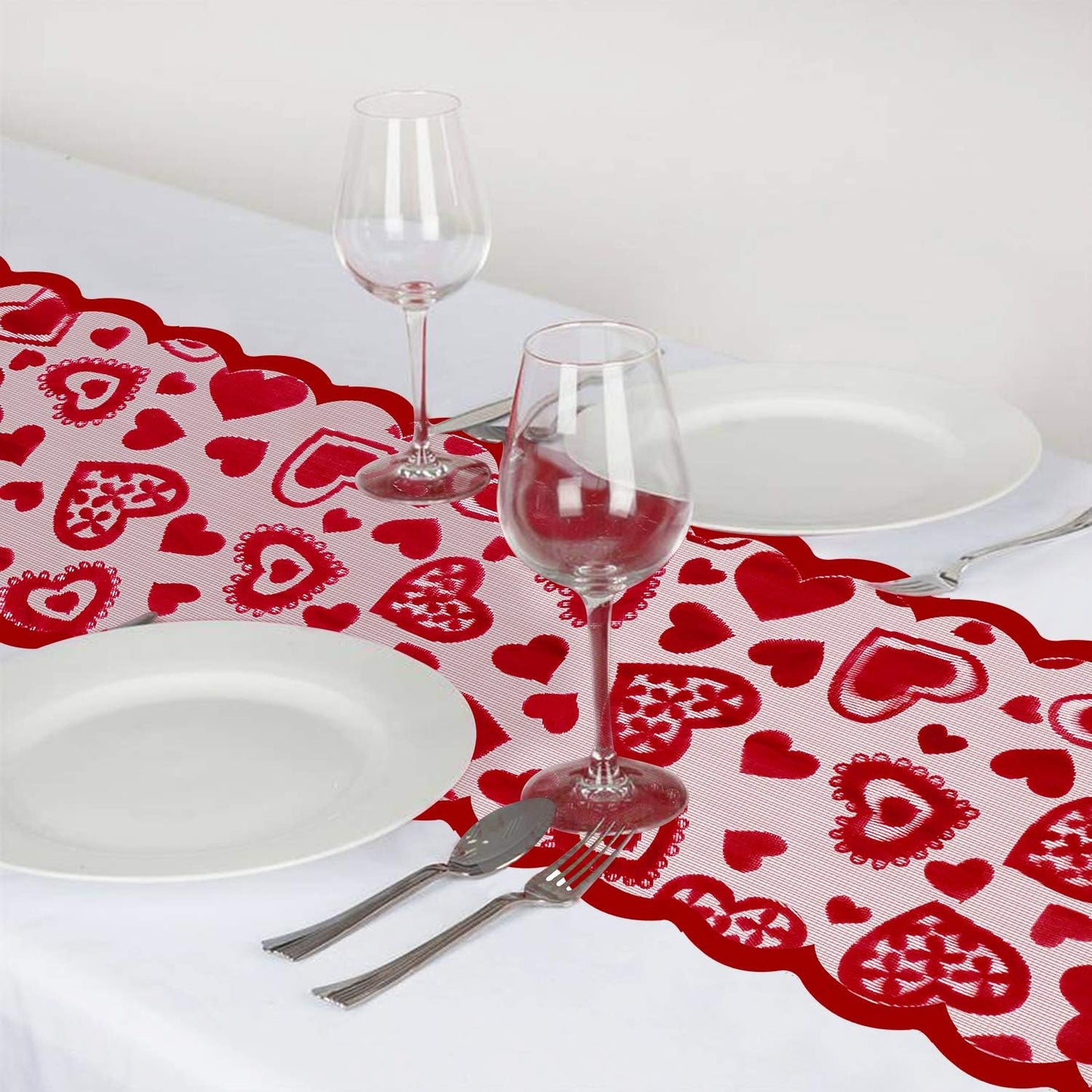 Valentines Day Decor Table Runner - 13 x 72 Inch Red Lace Table Runner for Wedding Party